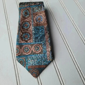 Harbour Classics Mens Neck Tie Blue Teal Green Brown Floral Paint Graphics 3.75"
